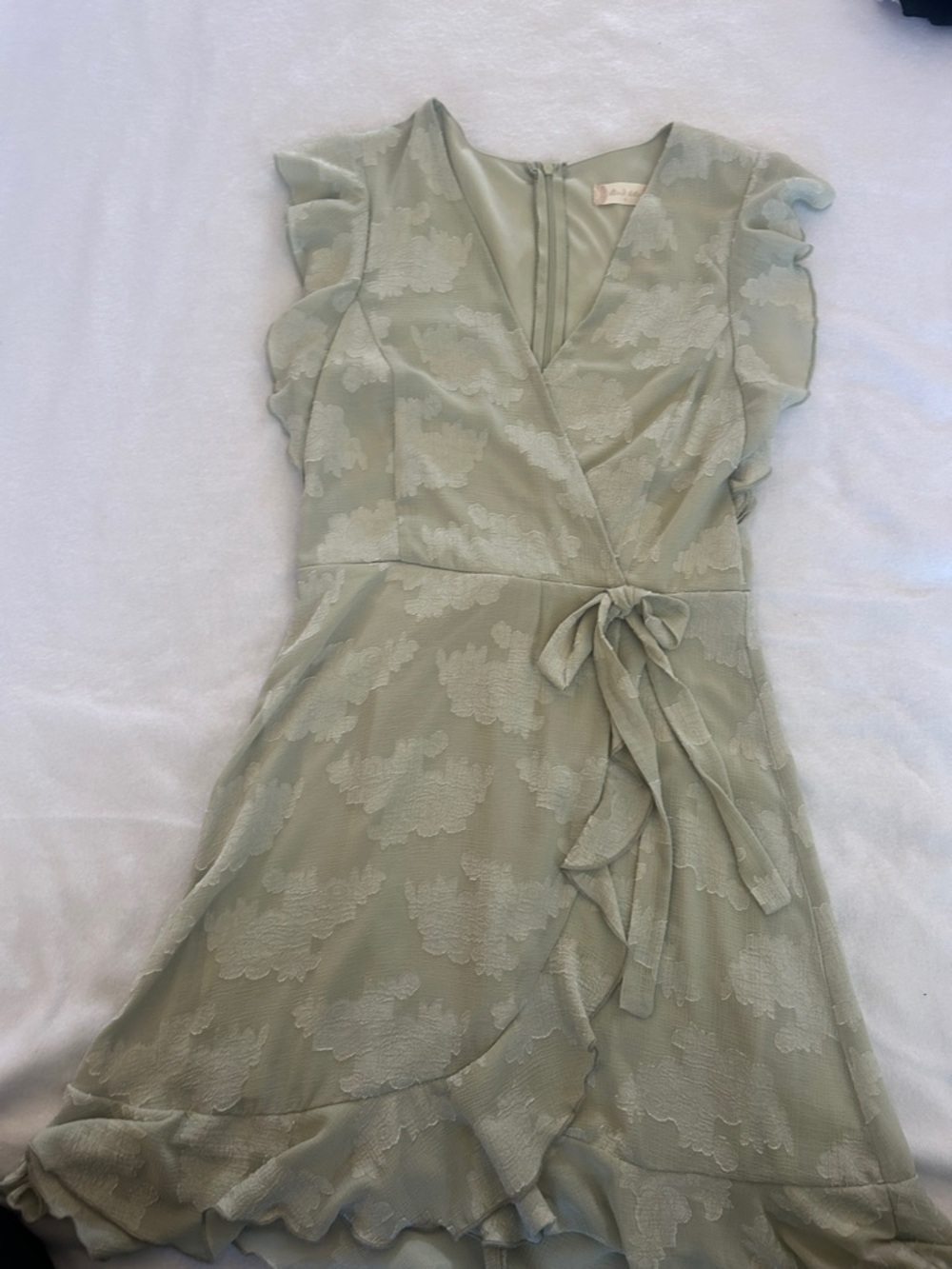 Altar'd State Light Sage Wrap Mini Dress with Ruffle Tie
